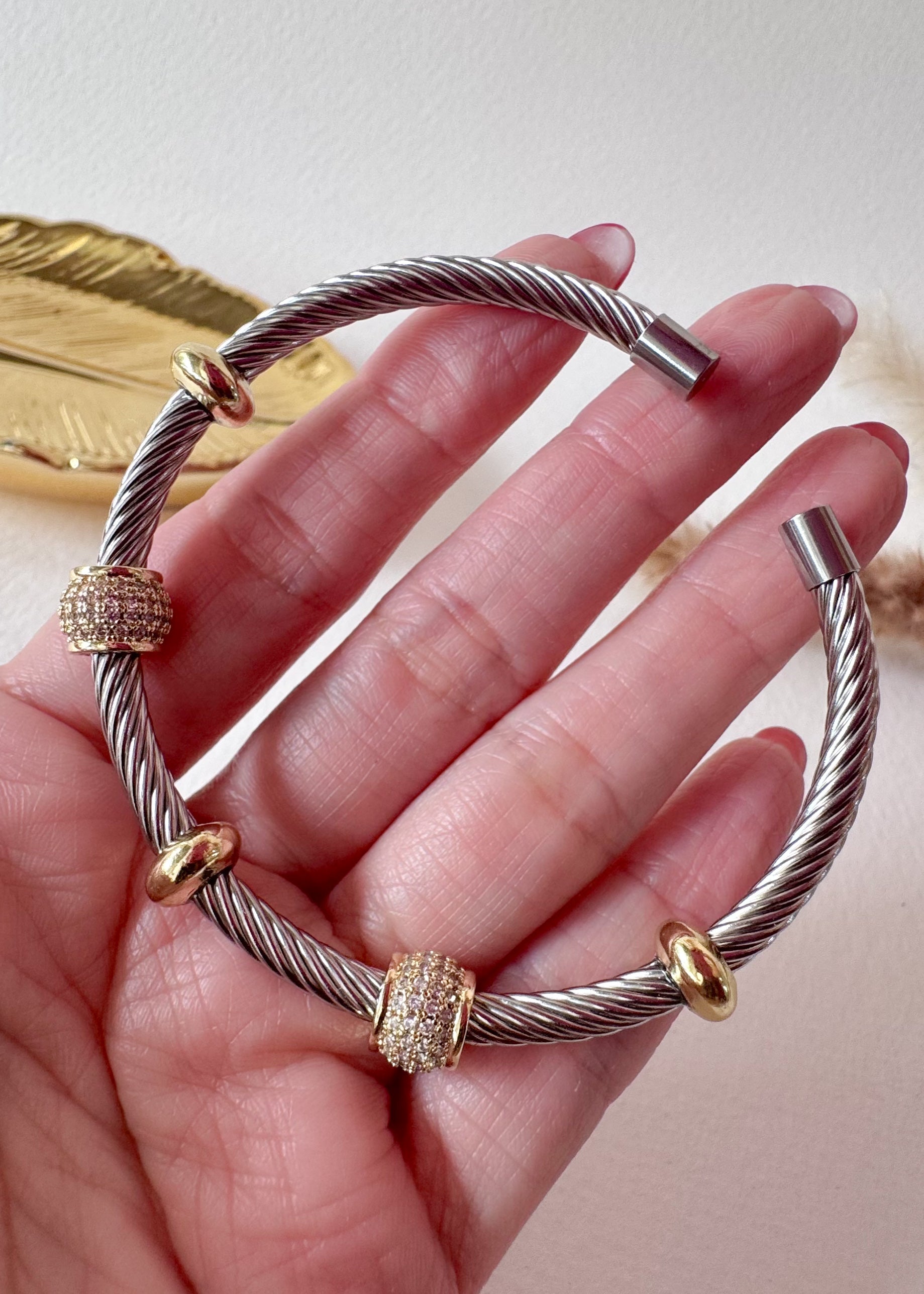 Rigid Steel Silver and Gold Shiny Bracelet