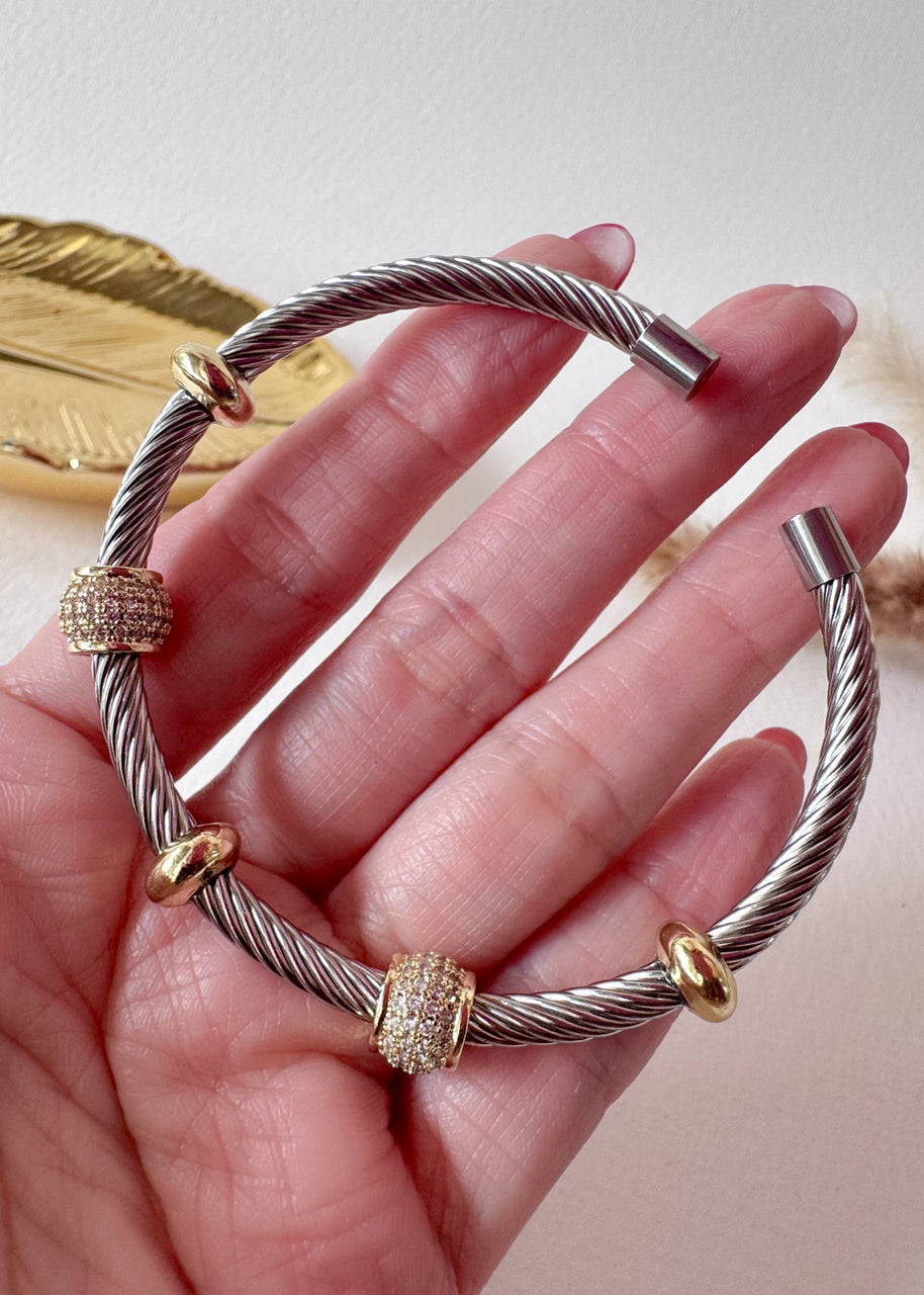 Rigid Steel Silver and Gold Shiny Bracelet