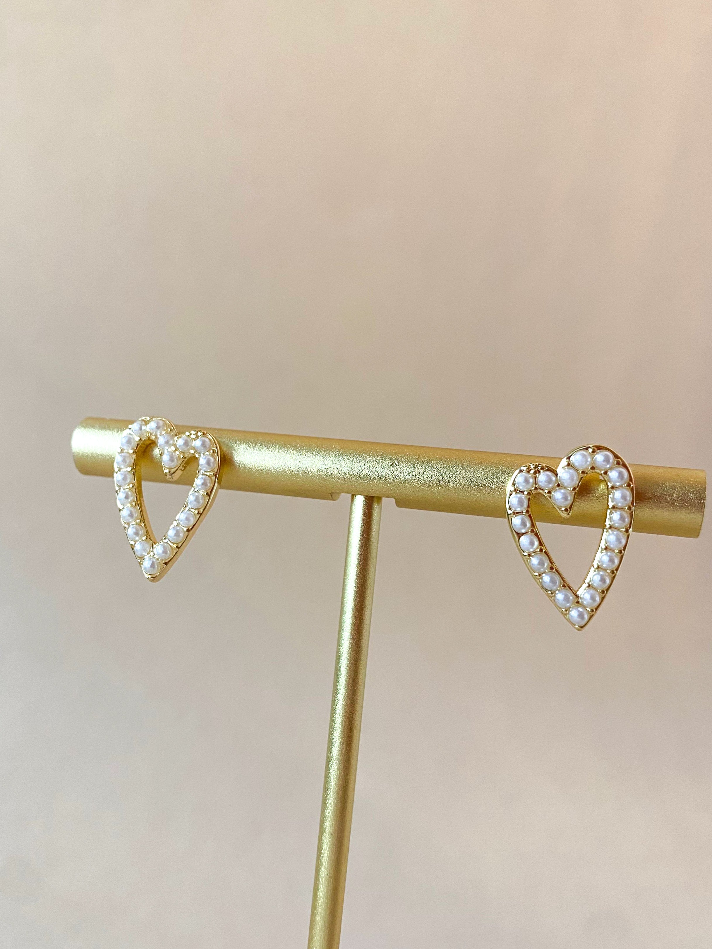 Pearls Heart Shape Golden Earrings