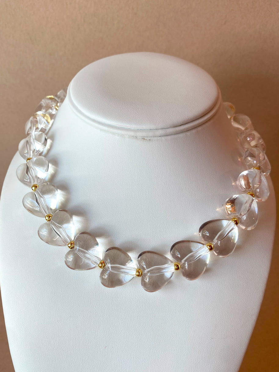 Crystal Clear Ceramic Hearts Pattern Necklace