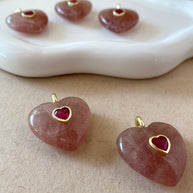 Strawberry Quartz Stone Heart Shape Charm