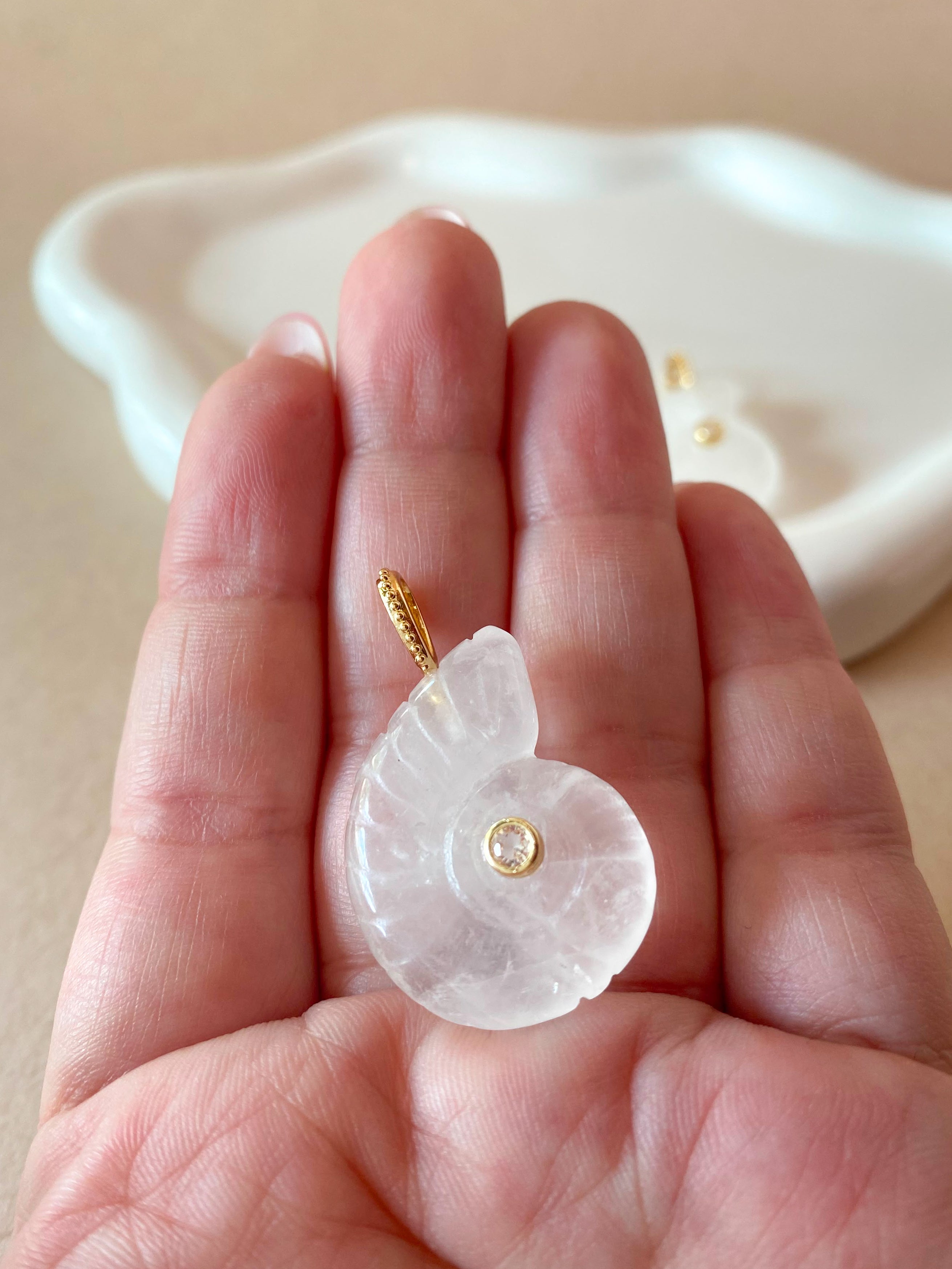 Medium Shell Clear Quartz Charm