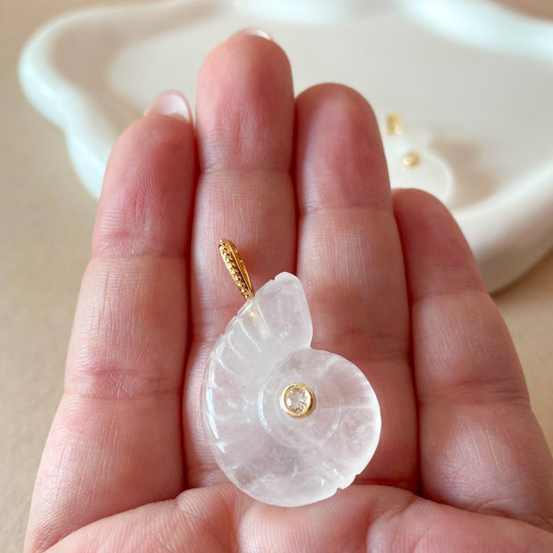 Medium Shell Clear Quartz Charm