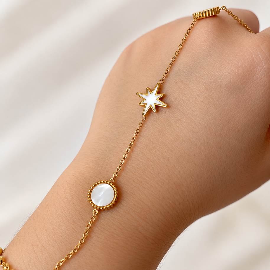 White Star and Circular Steel Bracelet-Ring