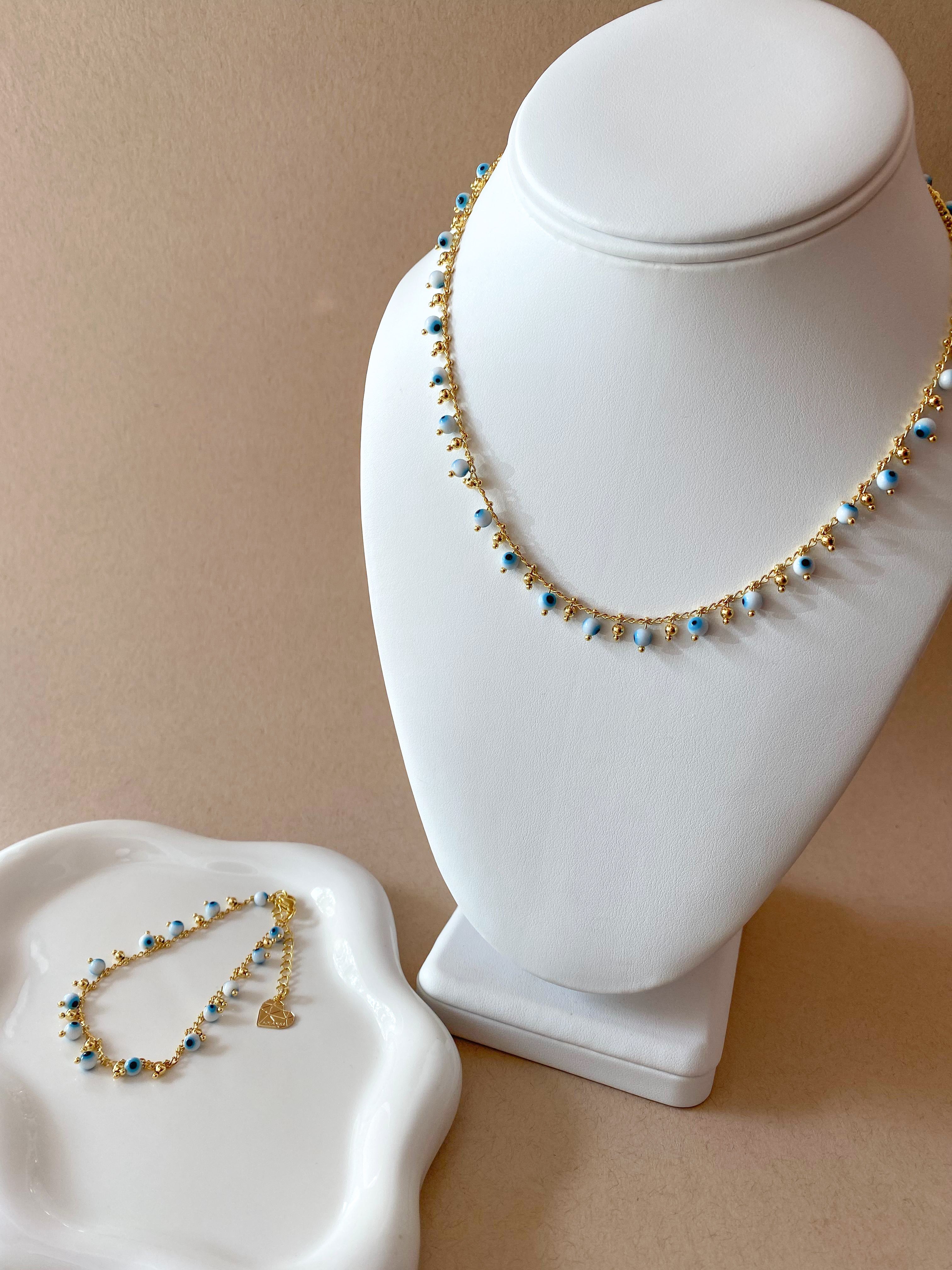 Evil Eye 🧿 White & Blue Pattern Necklace & Bracelet