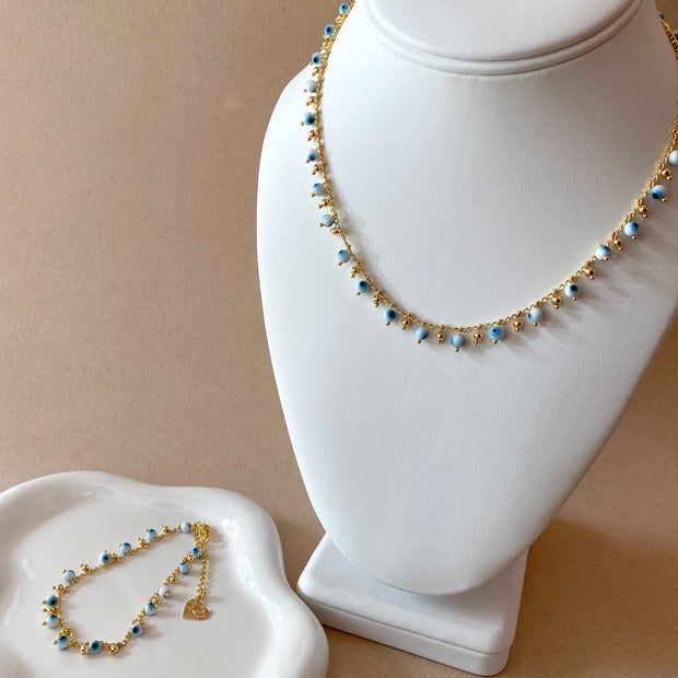 Evil Eye 🧿 White & Blue Pattern Necklace & Bracelet