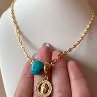 Blue Turkish and Guadalupe Virgin in Coffee Grain Necklace