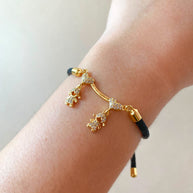 2 Shiny Girls and Heart Black Adjustable Bracelet