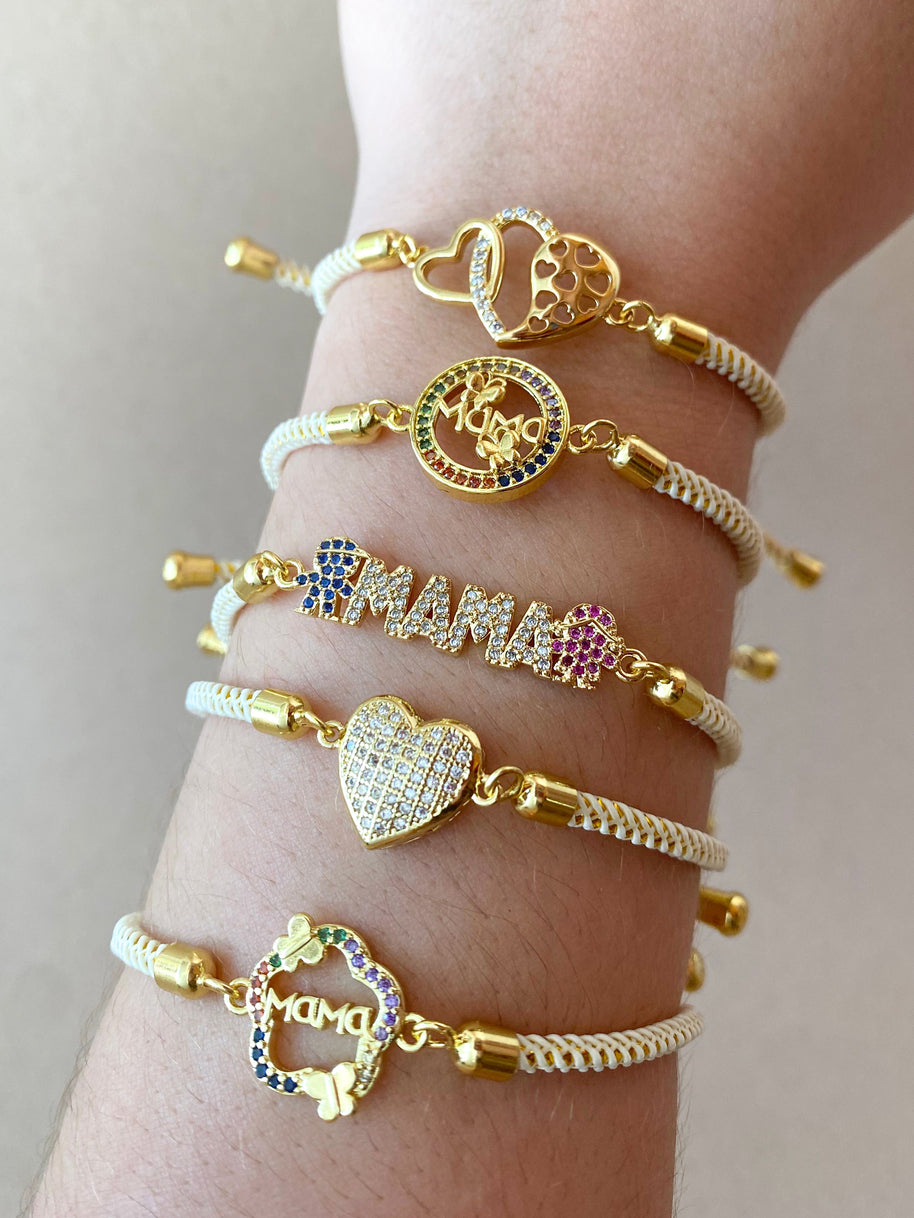 Shiny Heart Cream Adjustable Bracelet