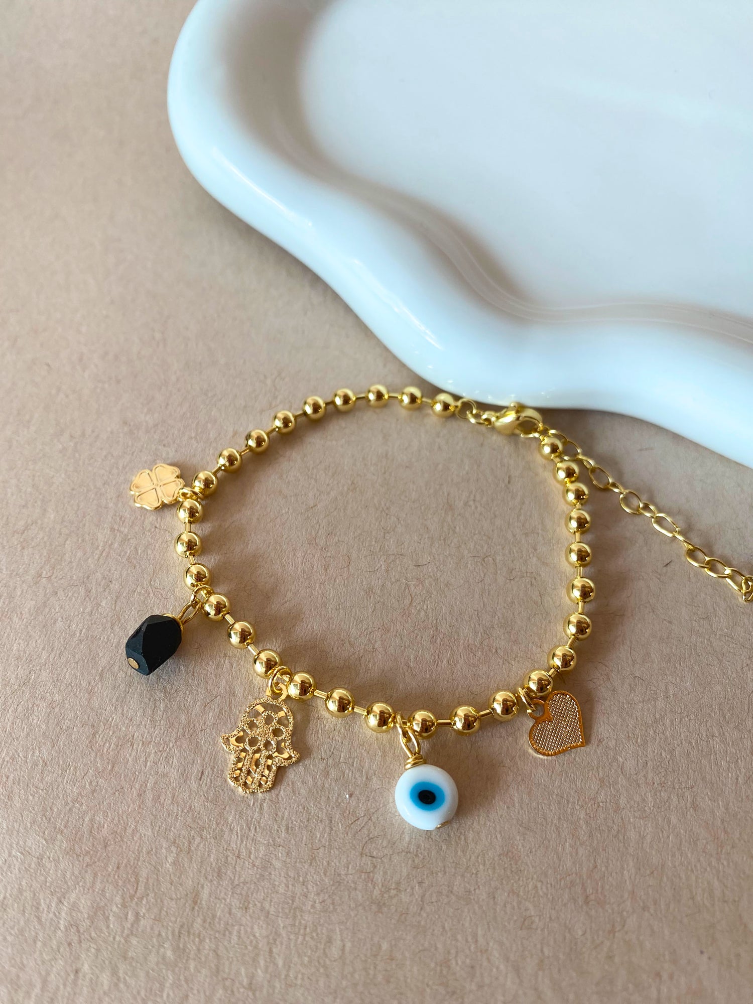 Azabache Multi Protection Charms Golden Bracelet