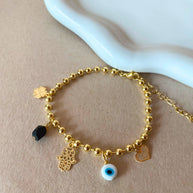 Azabache Multi Protection Charms Golden Bracelet