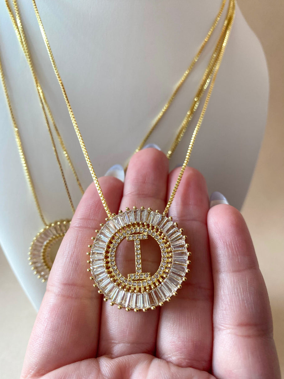 Crystal Circular Initial Necklaces
