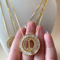 Crystal Circular Initial Necklaces