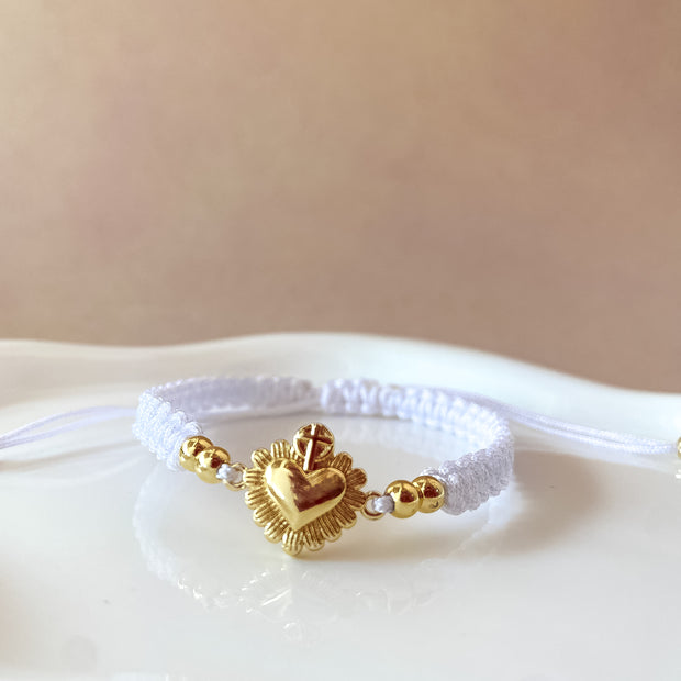 Heart of Jesus White Thread Adjustable Bracelet