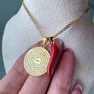 Our Father and Red Horn Chinese Fabric Chain Necklace