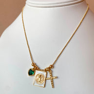 St Benedict Green Heart and Cross Adjustable Scapular Necklace