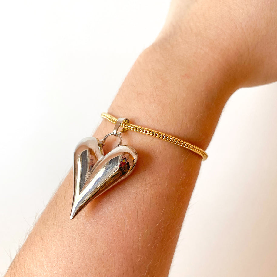 Silver Big Style Heart in Golden Bracelet