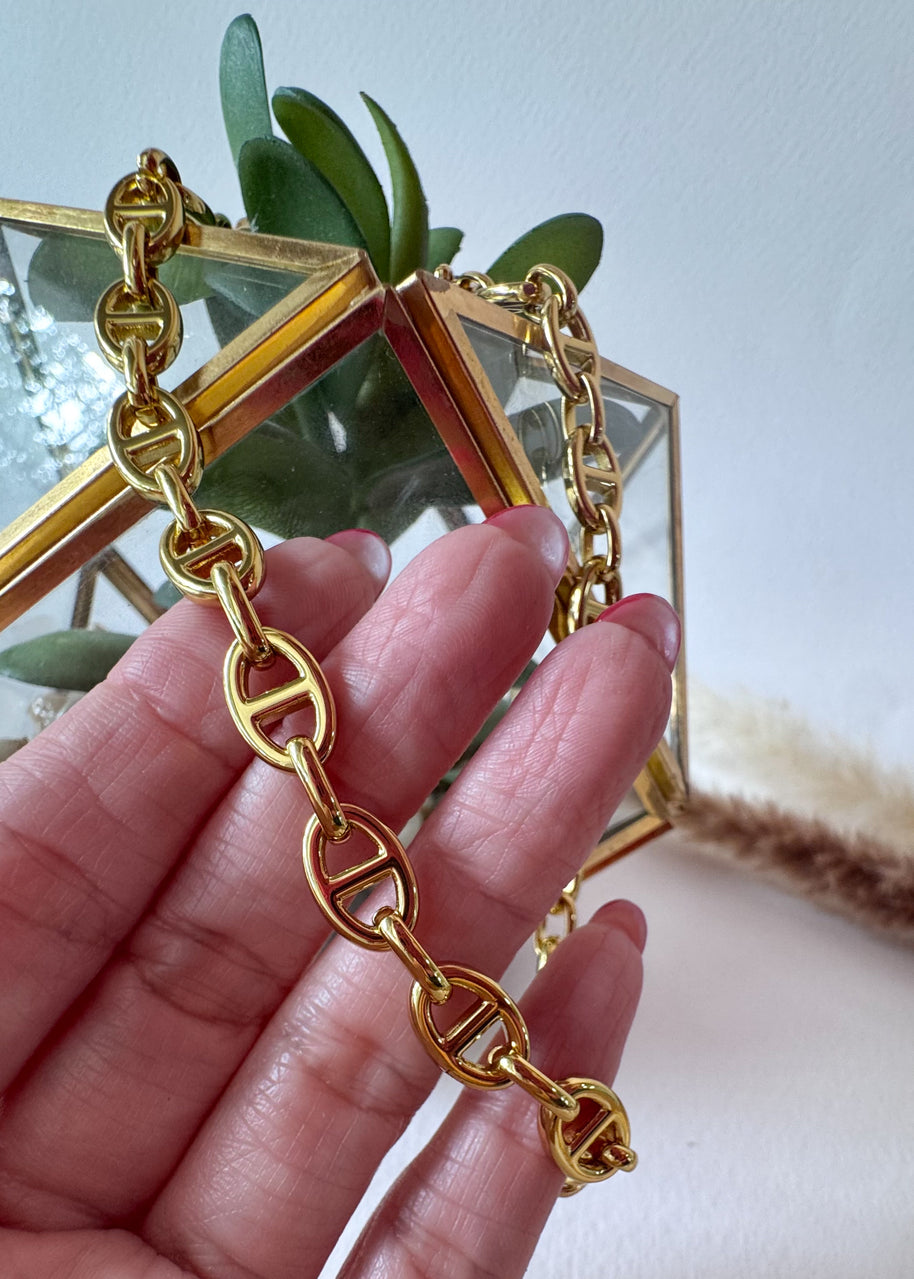 Puffed Mariner Style Steel Necklace
