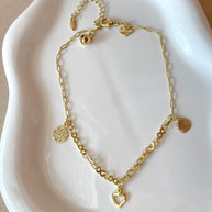 3 Charms Heart Golden Interlaced Chain Anklet