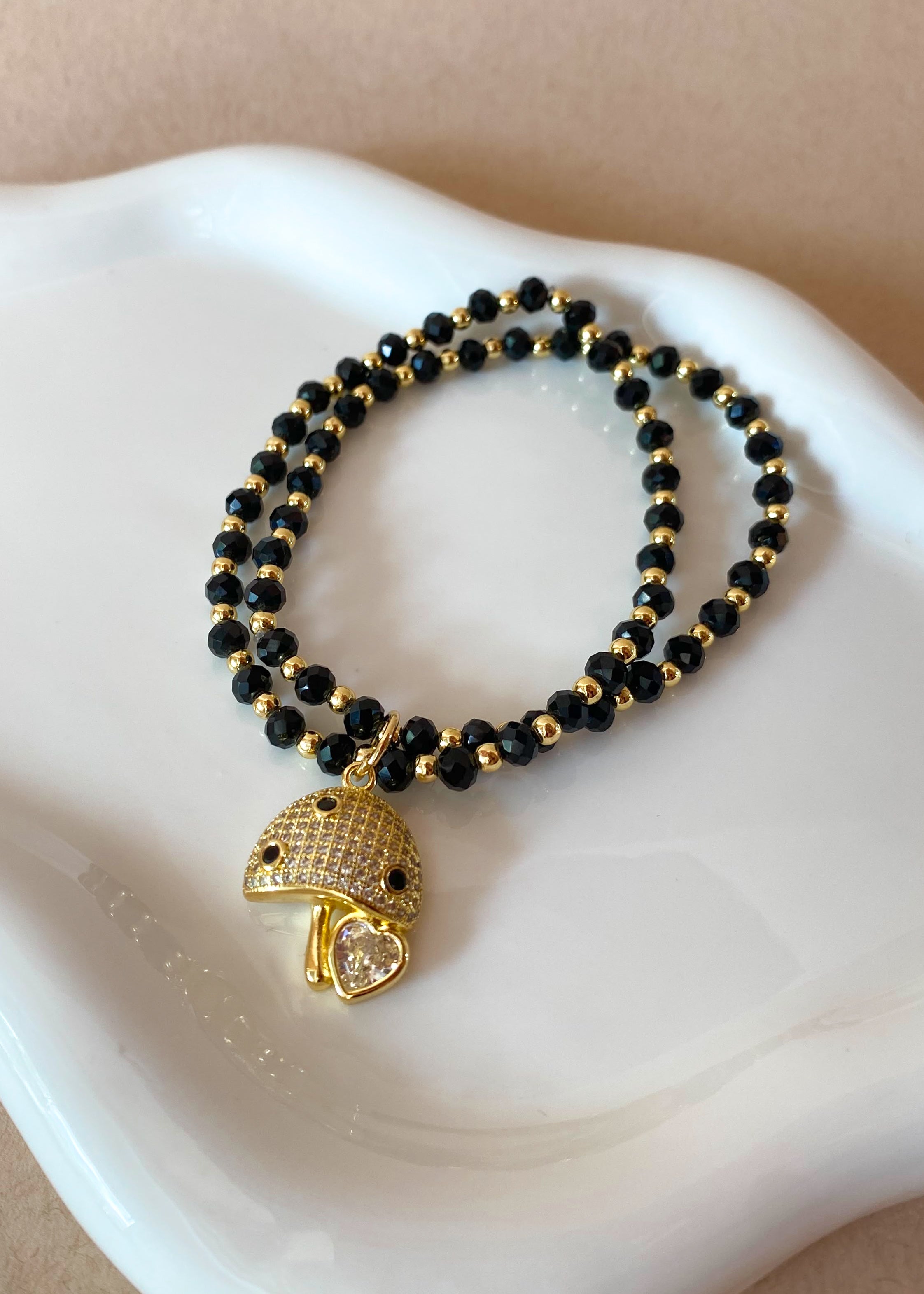 Black Crystal Mushroom Elastic Bracelet