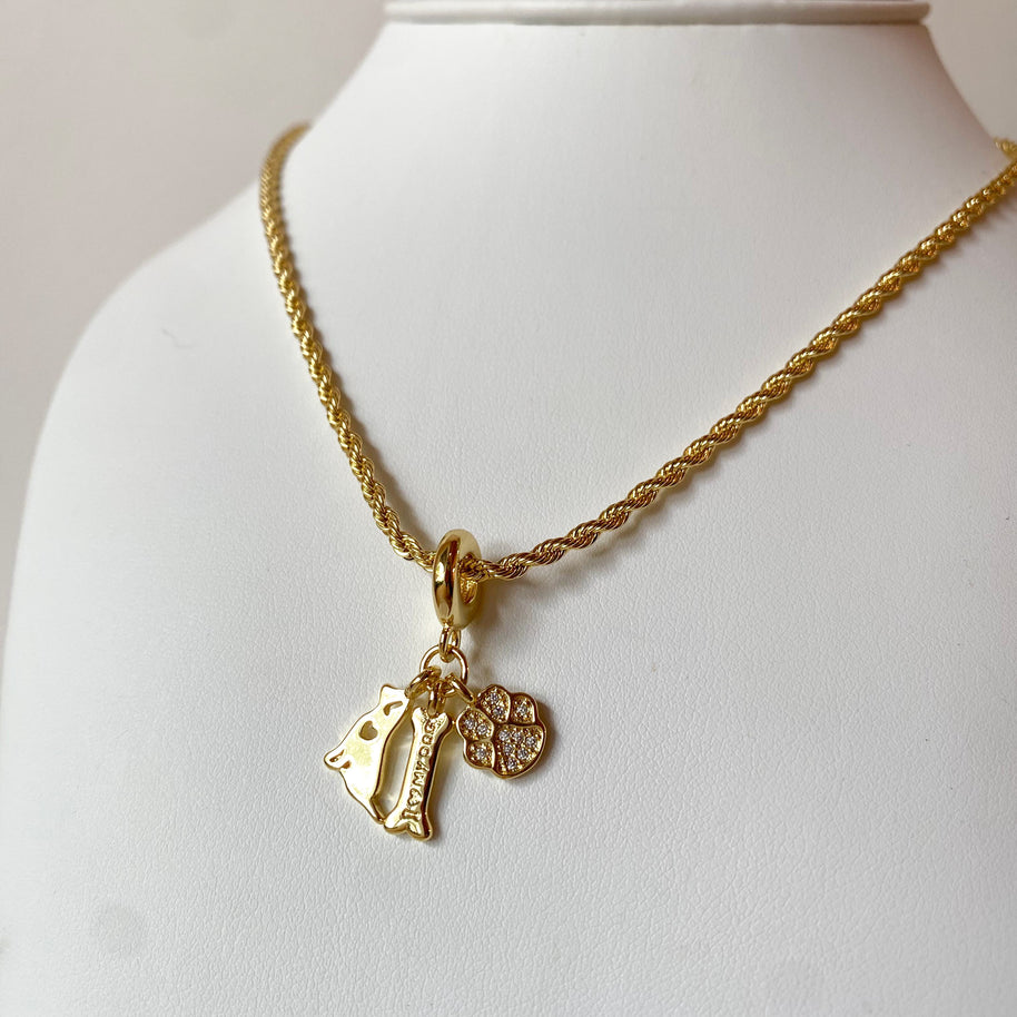I Love My Dog Style Golden 3 Charms Necklace