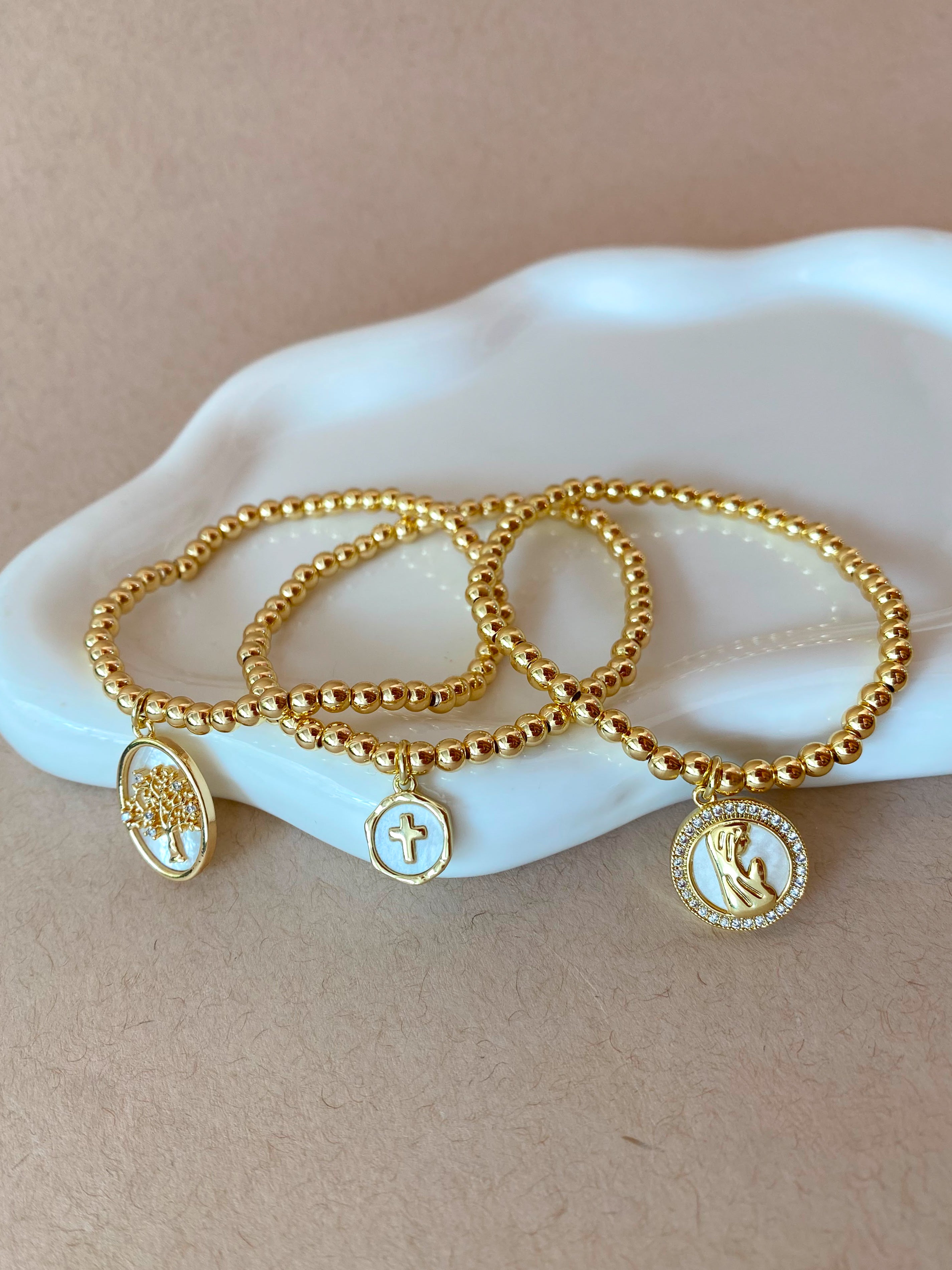 Tree of Life, Cross and Prayer Virgin Elastic Bracelets