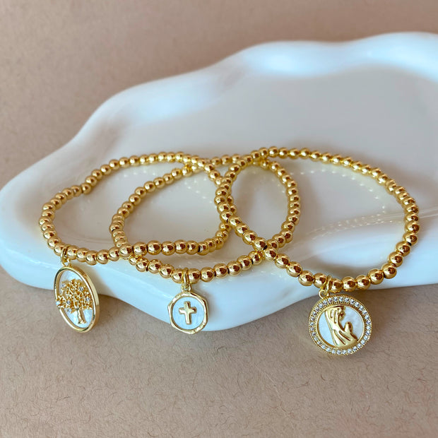 Tree of Life, Cross and Prayer Virgin Elastic Bracelets