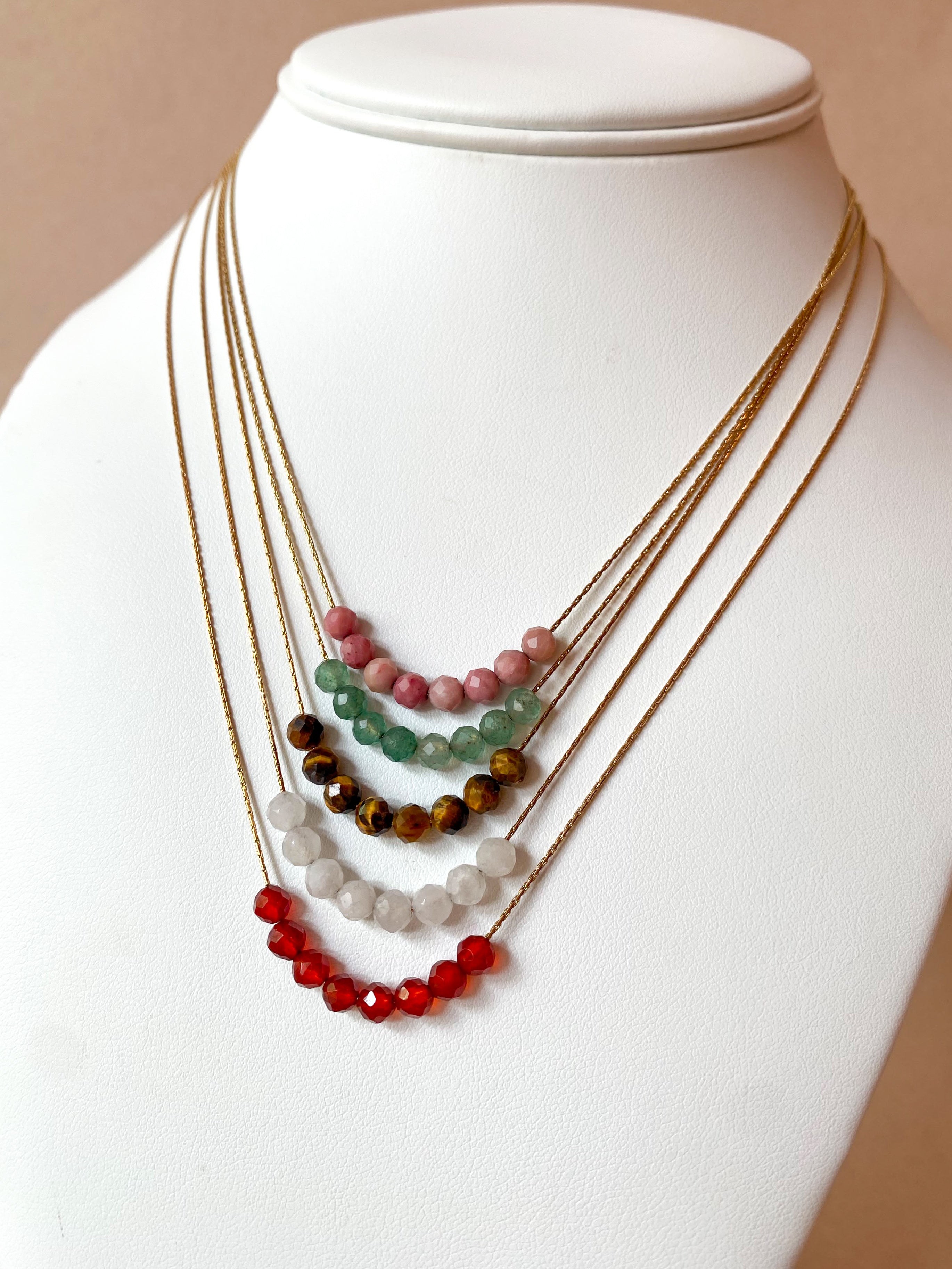 Multicolor Crystal Beads Thin Steel Necklaces