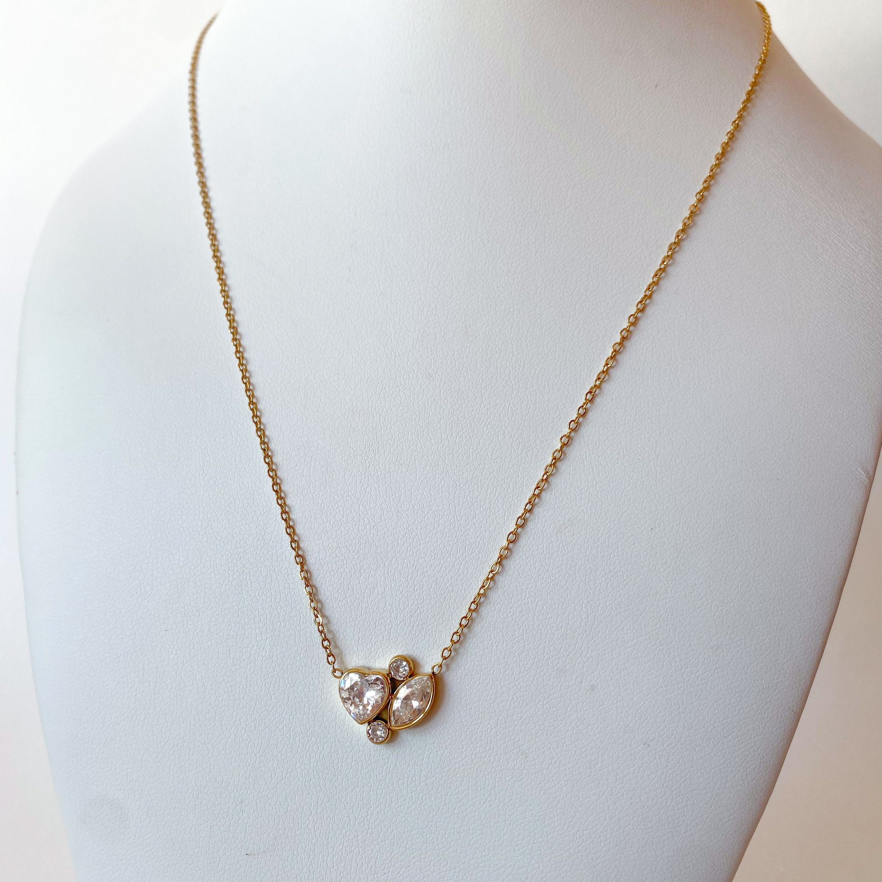 Golden Zircons Heart Style Necklace or Earrings