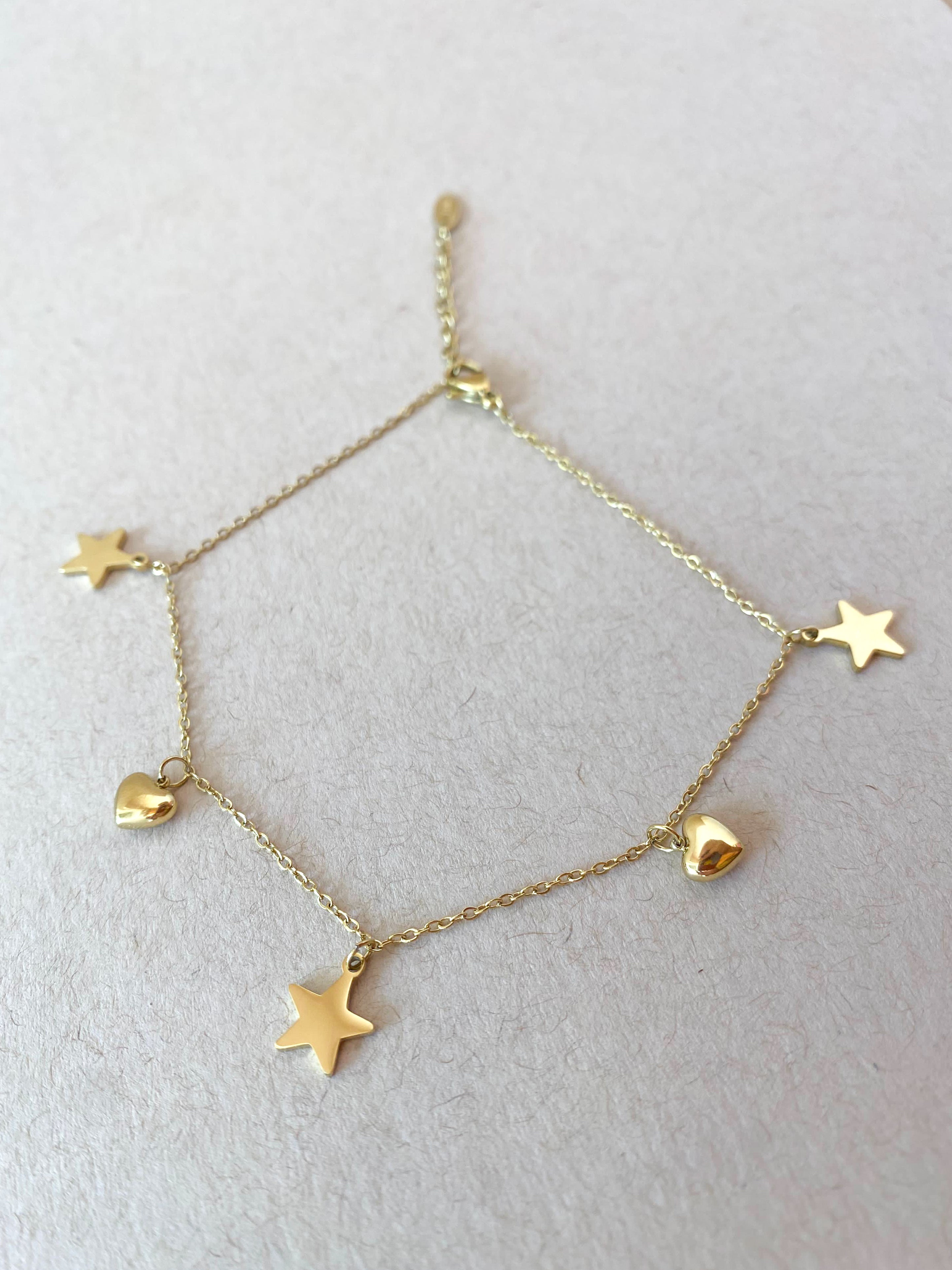 Little Stars and Hearts Pattern Steel Anklet