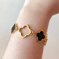 Black and Gold Clover Sillhouette Steel Bracelet