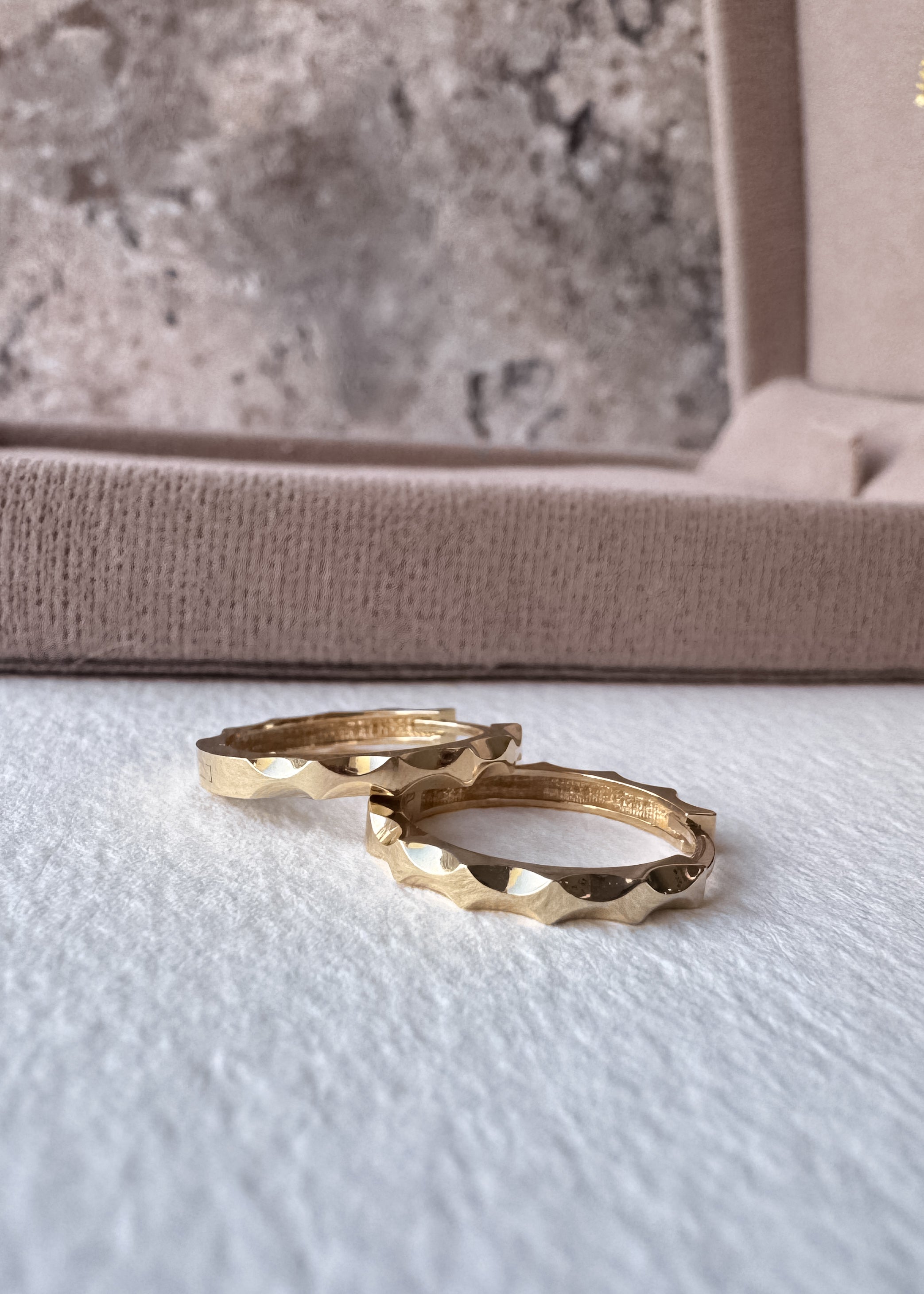 Beveled Style 18k Solid Gold Hoops
