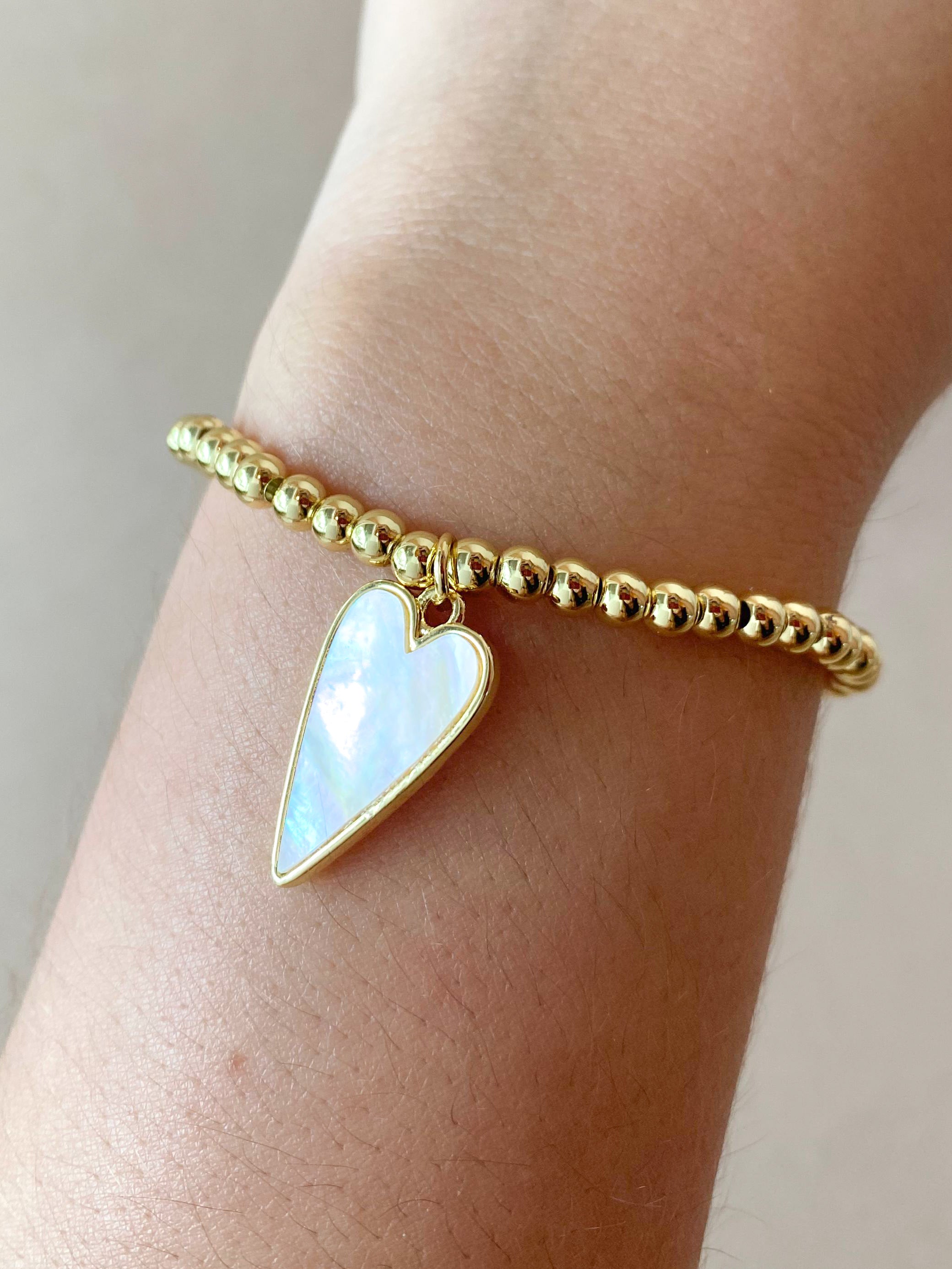 Golden or 2 Gold Style Elastic Bracelet with Heart Shape Charm