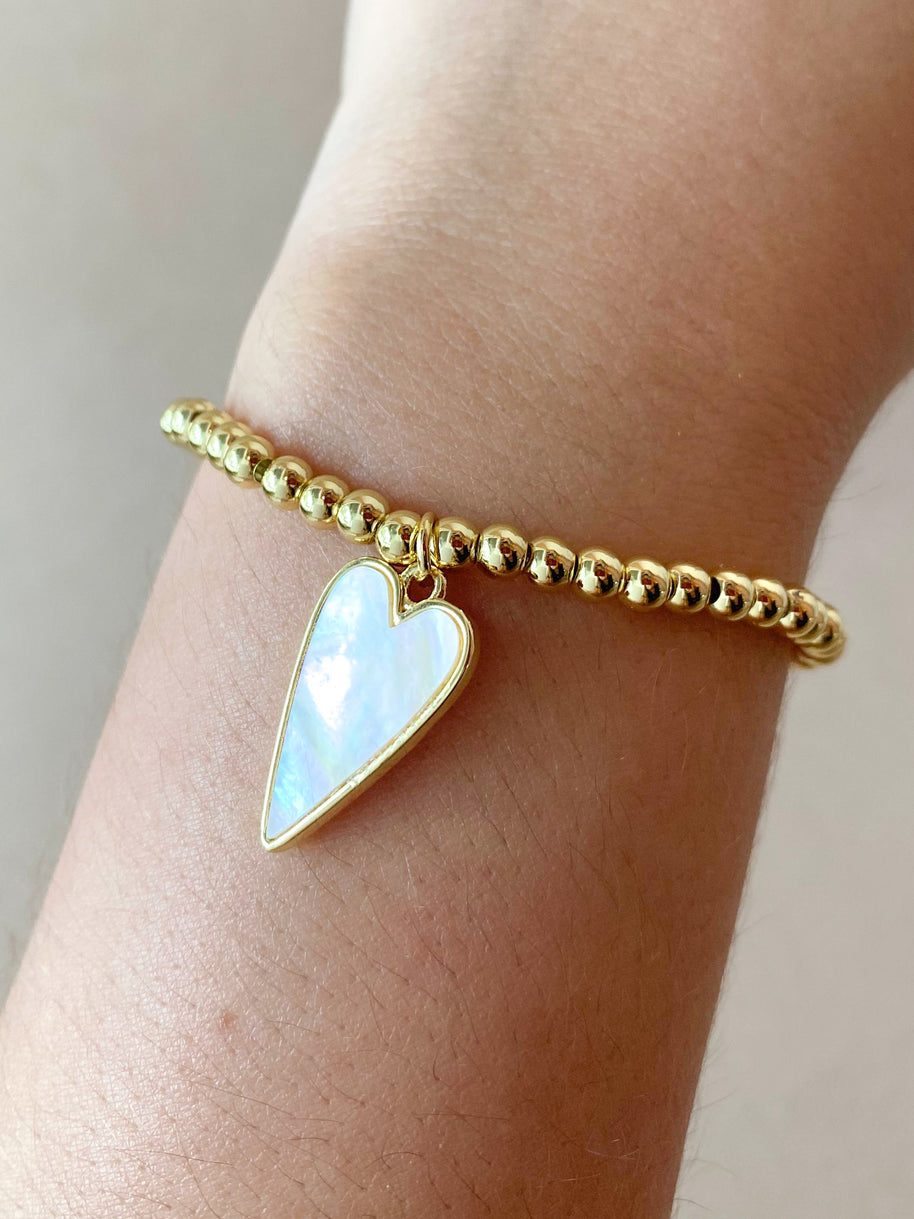 Golden or 2 Gold Style Elastic Bracelet with Heart Shape Charm