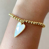 Golden or 2 Gold Style Elastic Bracelet with Heart Shape Charm