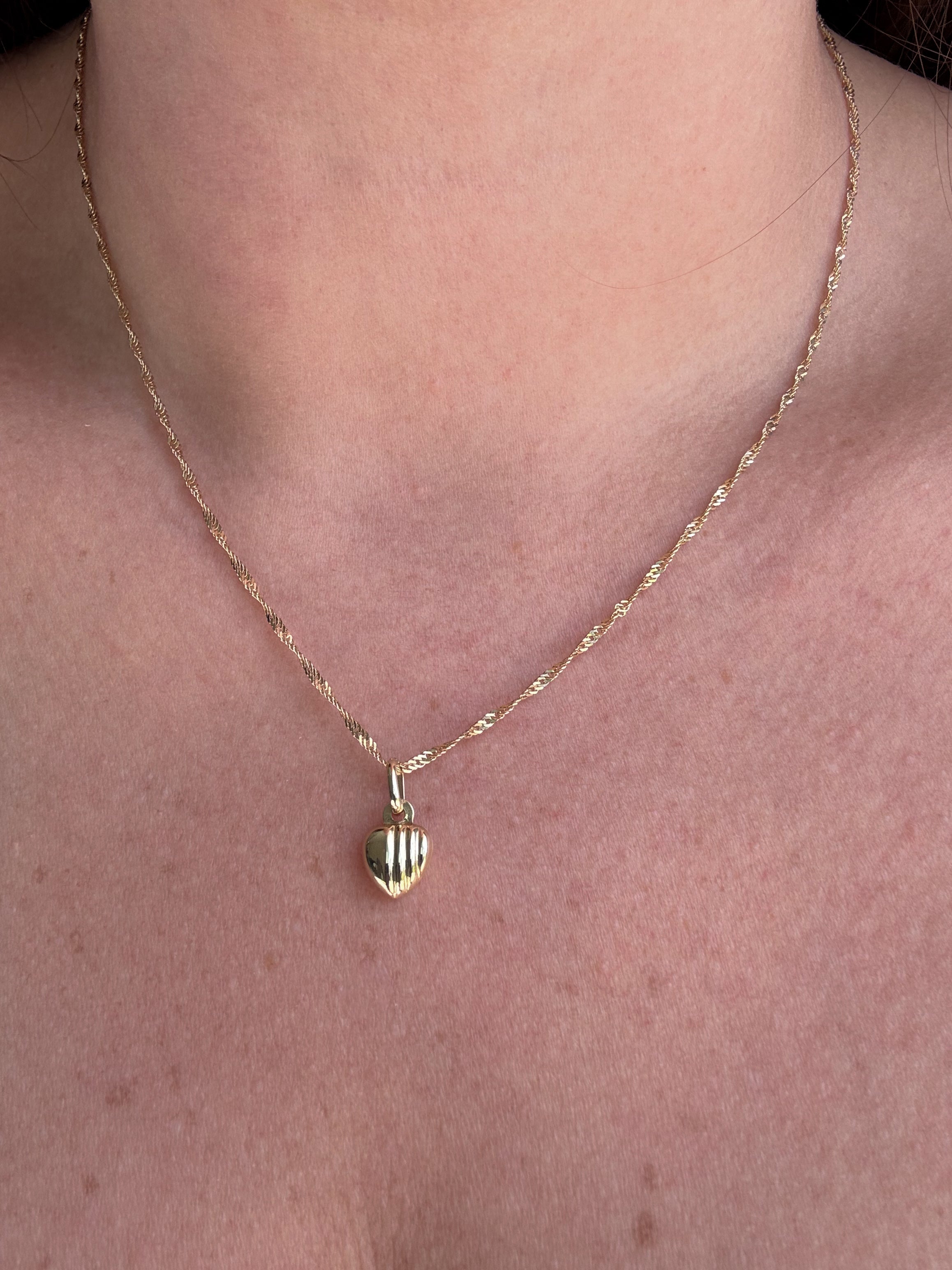 Singapure Chain 14k Solid Gold Necklace with little heart
