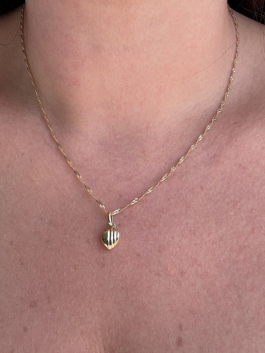 Singapure Chain 14k Solid Gold Necklace with little heart