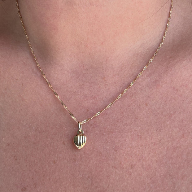 Singapure Chain 14k Solid Gold Necklace with little heart