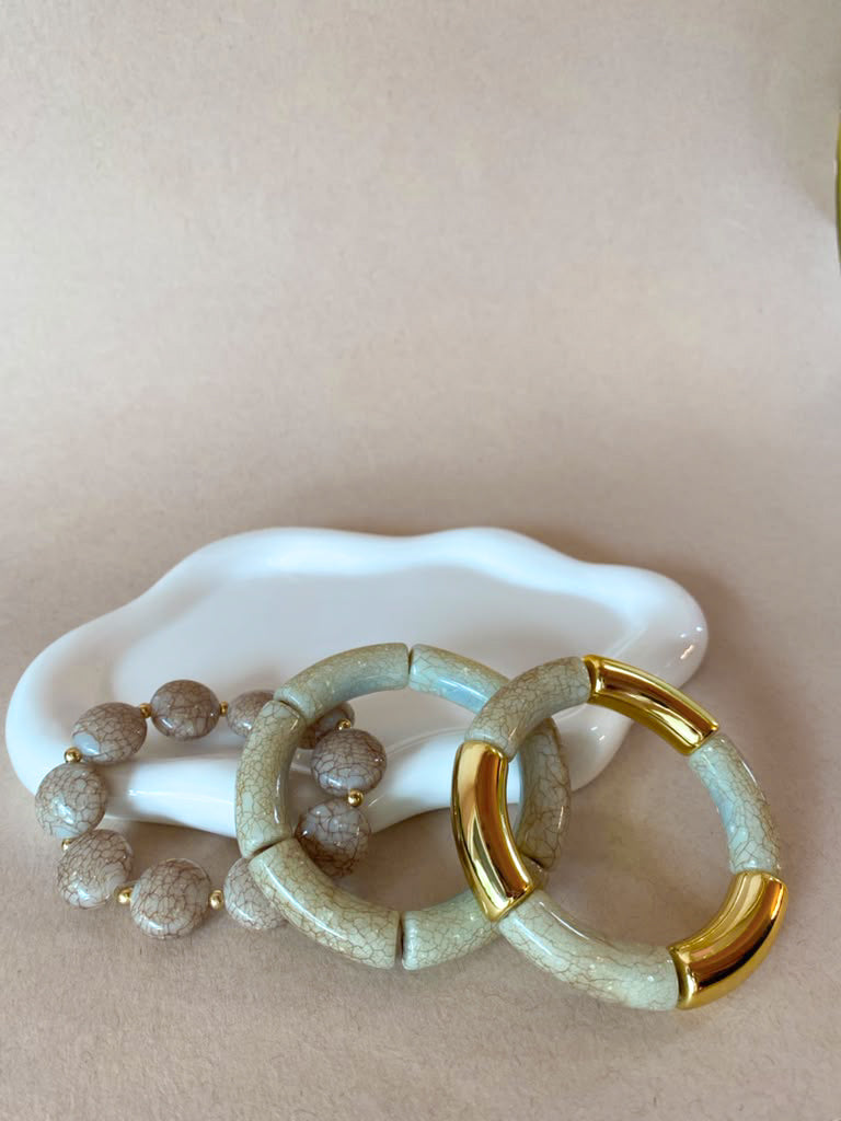 Set of 3 Acrylic Golden and Gray Style Bracelets