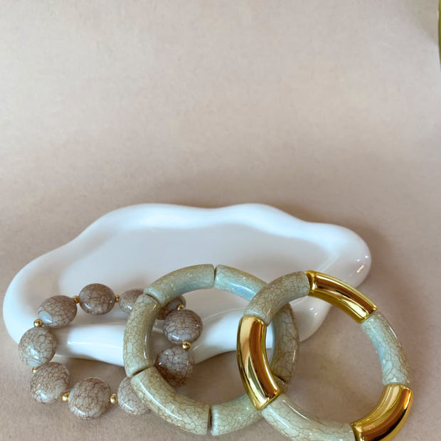 Set of 3 Acrylic Golden and Gray Style Bracelets