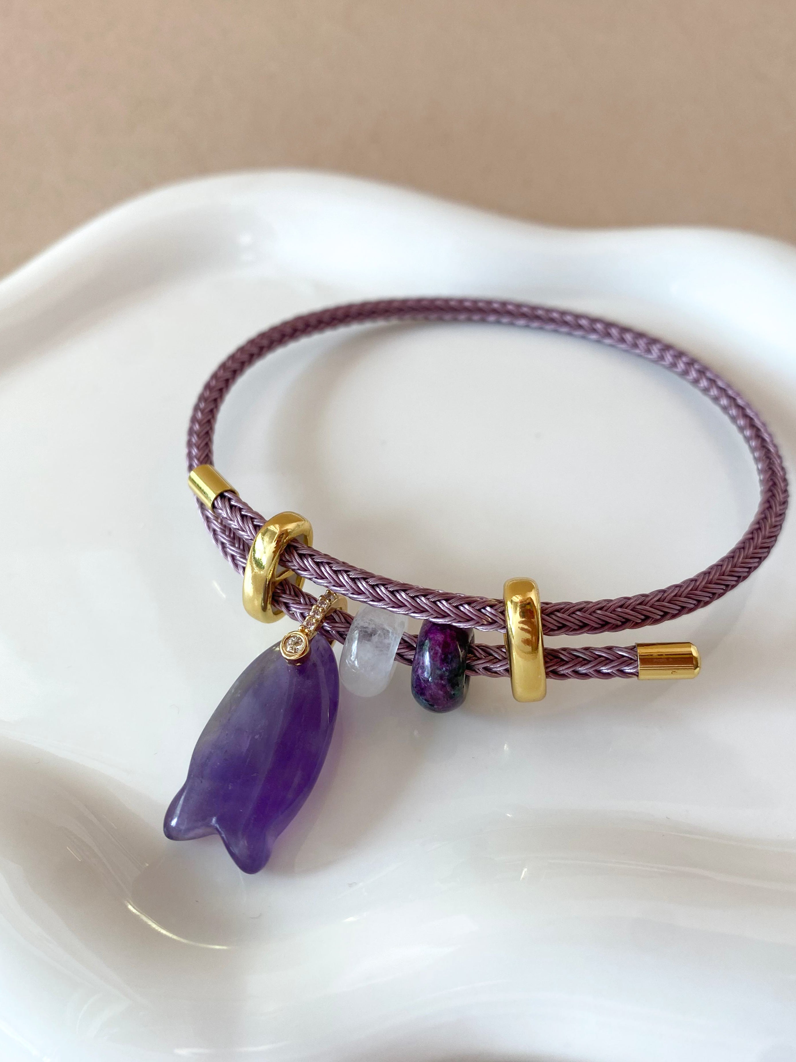 Fish and 2 Turkish Stone Amethyst Bracelet