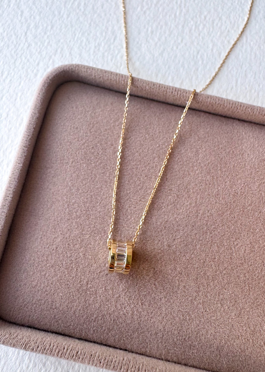 Baggete Crystal Chain 14k Solid Gold Necklace