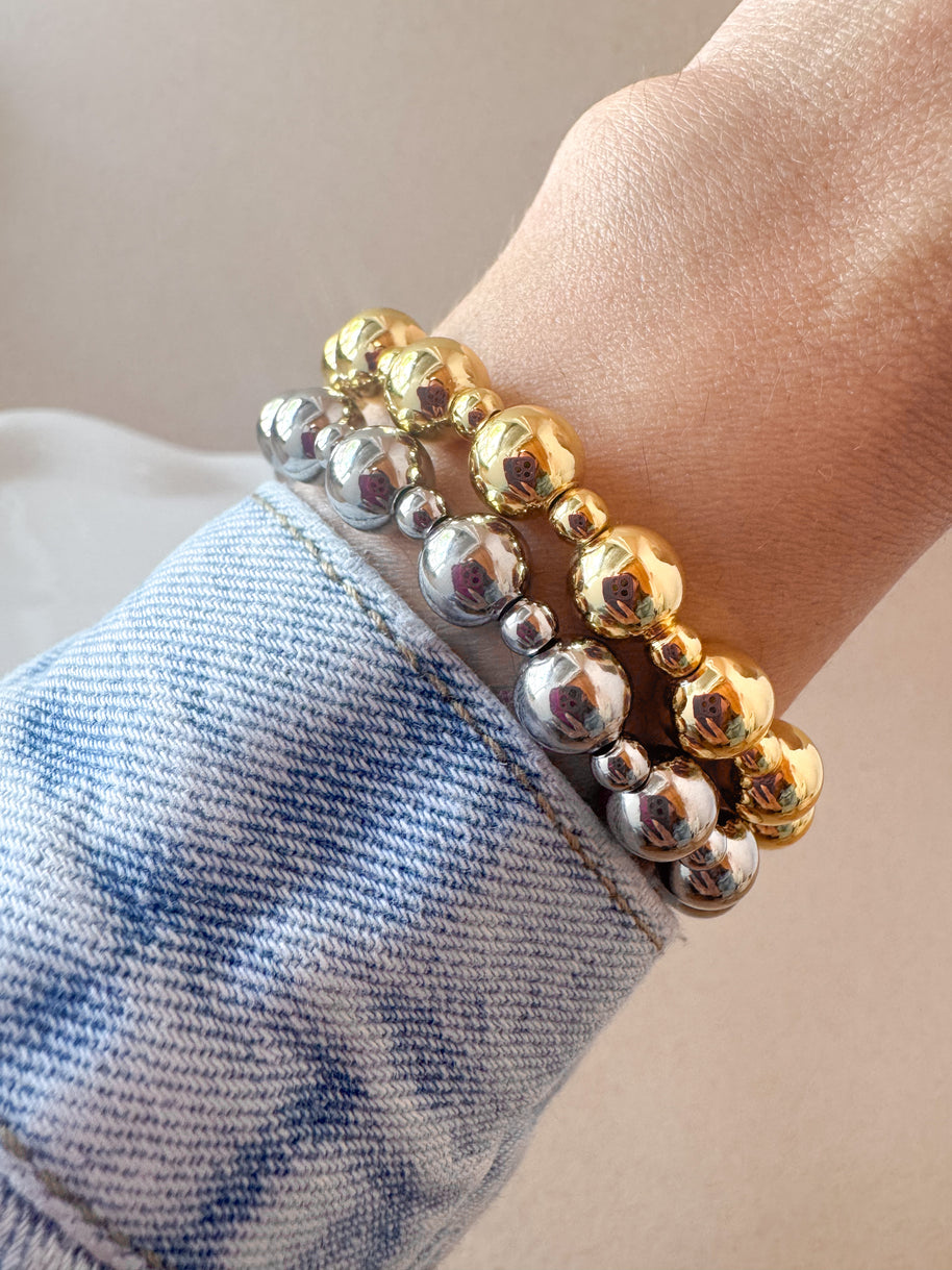 Medium & Little Balls Elastic Bracelets in Silver & Gold