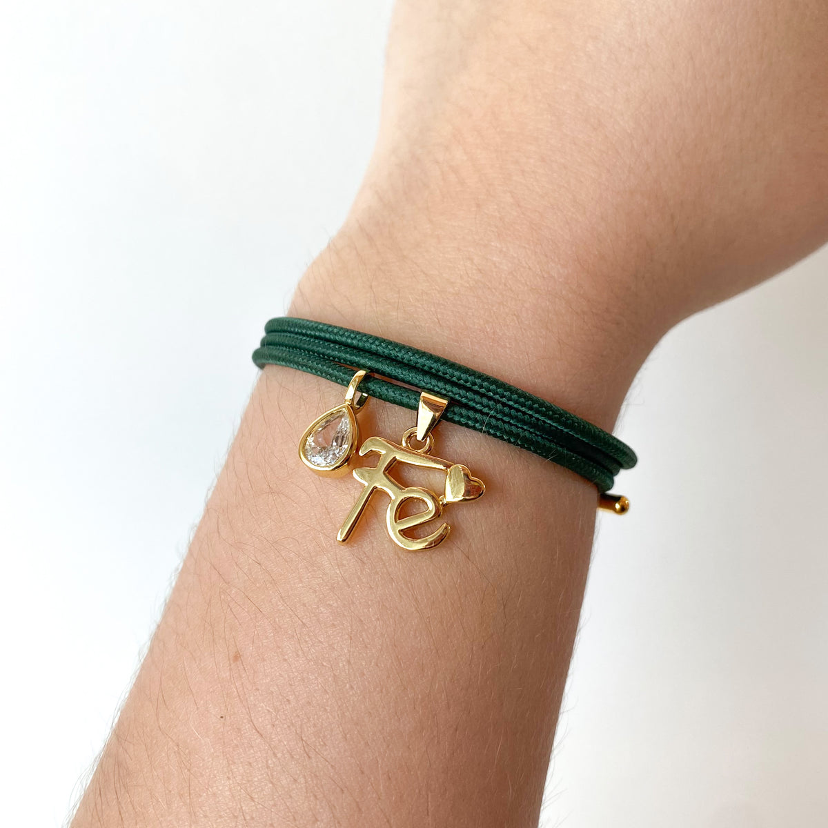 Adjustable Green Magnetic Faith and Clear Crystal Bracelet/Necklace