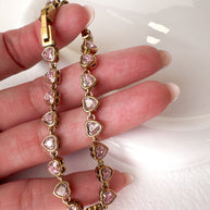 Golden & Pink Little Hearts Pattern Steel Bracelet