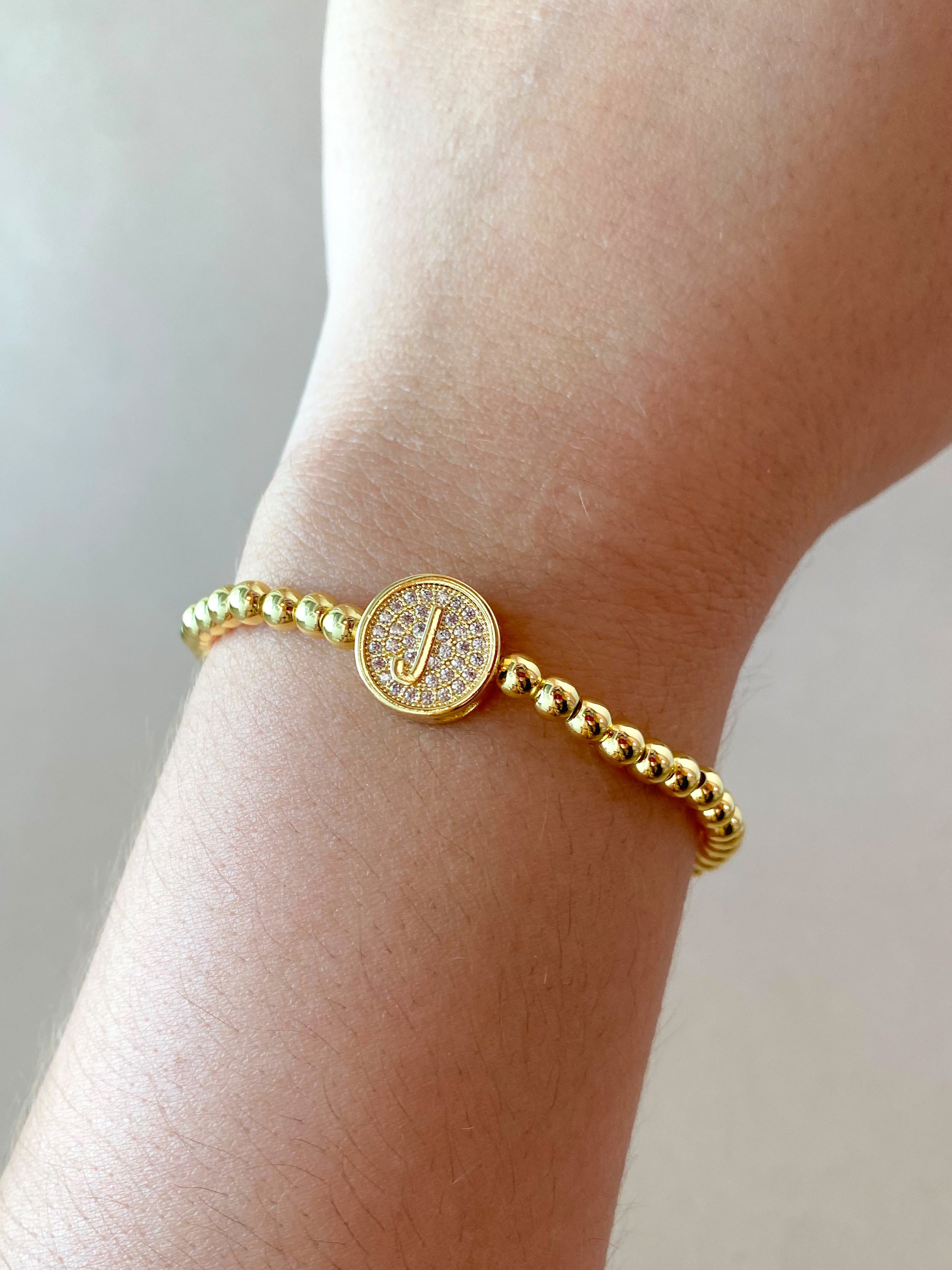 Initials Circular Crystal Golden Elastic Bracelets