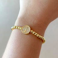 Initials Circular Crystal Golden Elastic Bracelets
