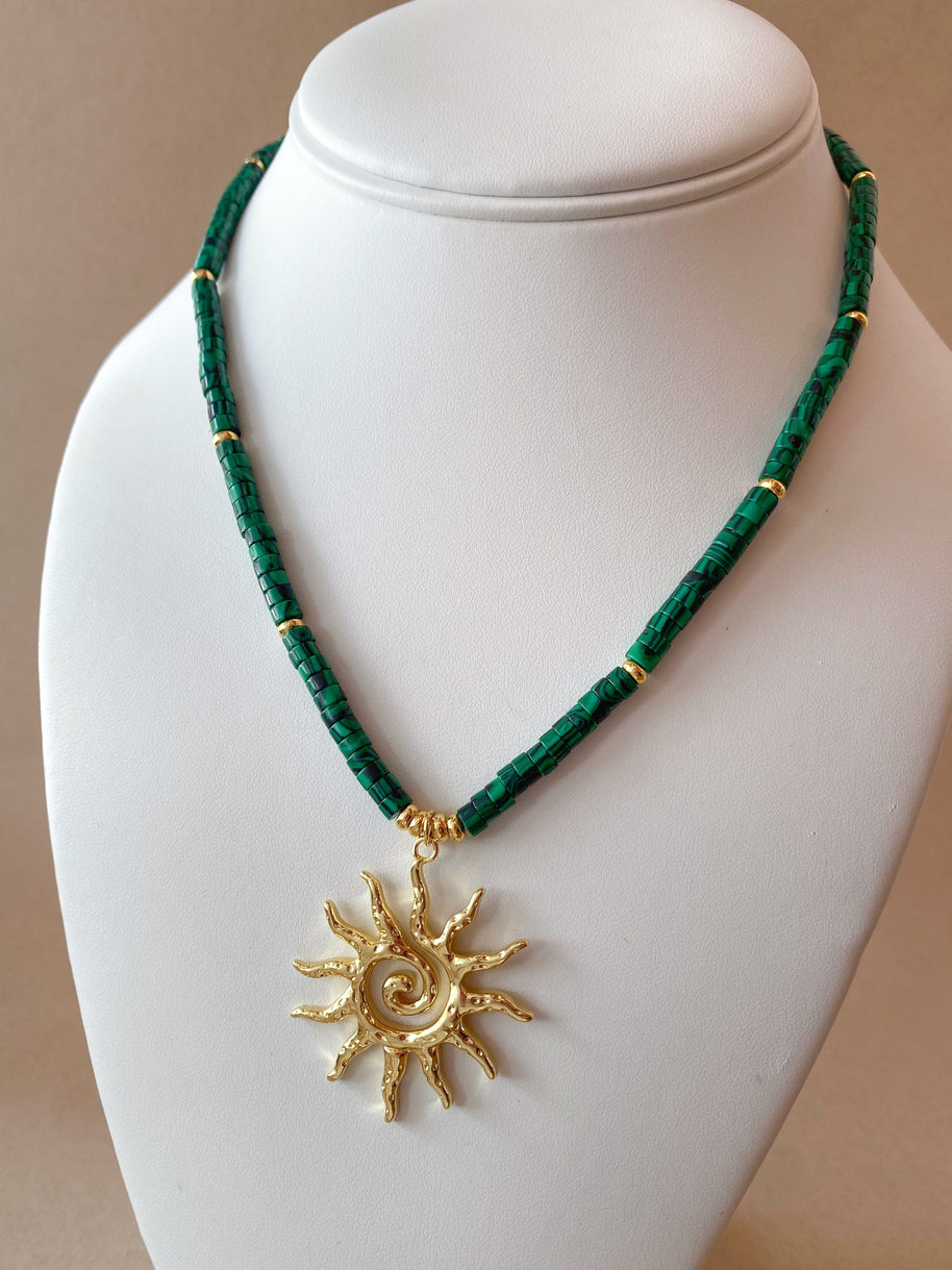 Big Golden Sun in a Malachite Necklace