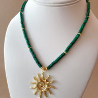Big Golden Sun in a Malachite Necklace