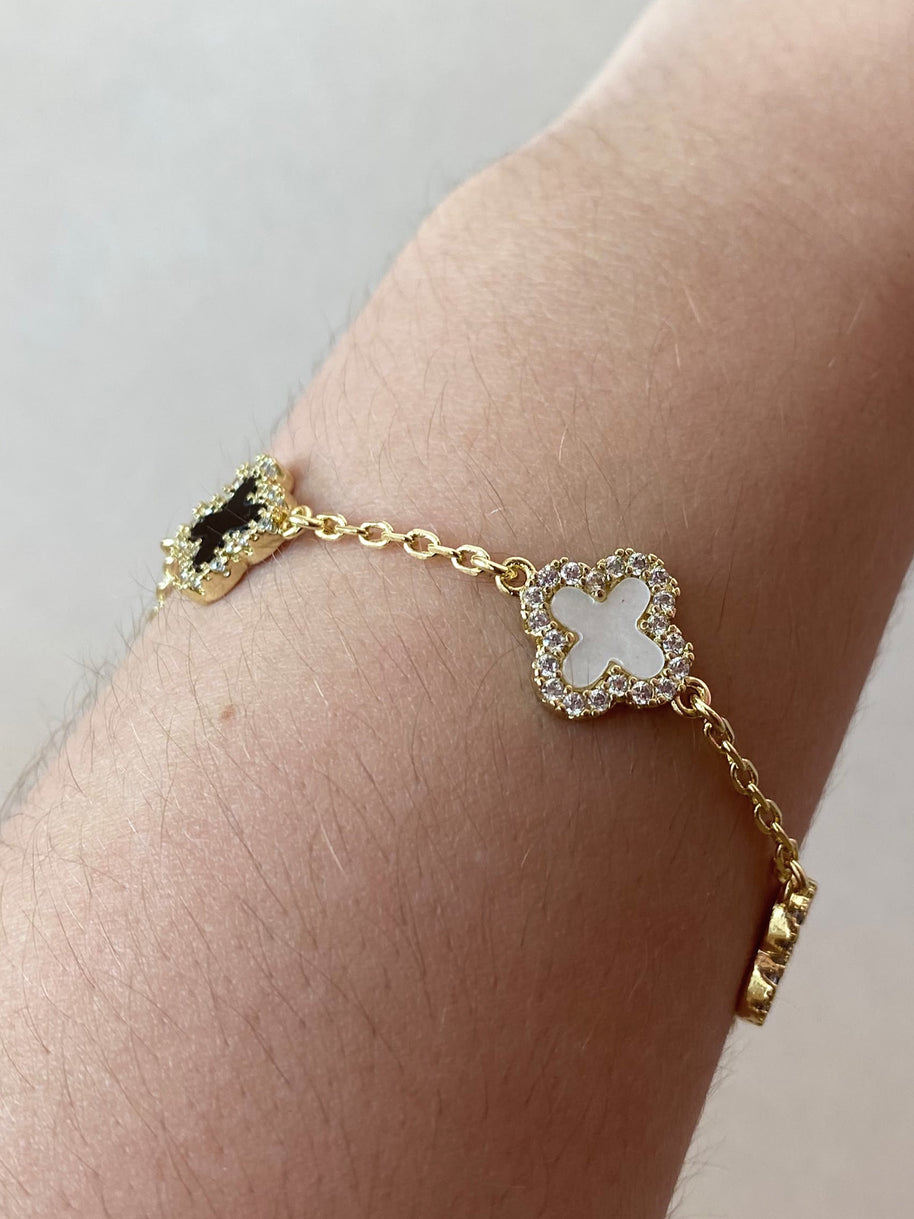 Black and White Crystal Clovers Bracelet
